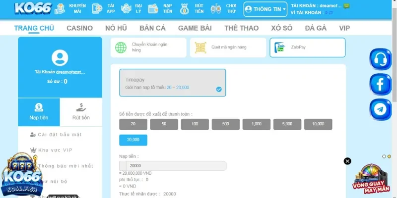 Nạp thông qua loại hình ZaloPay