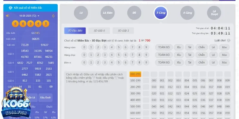 Chọn số và cược 3 càng theo ý thích