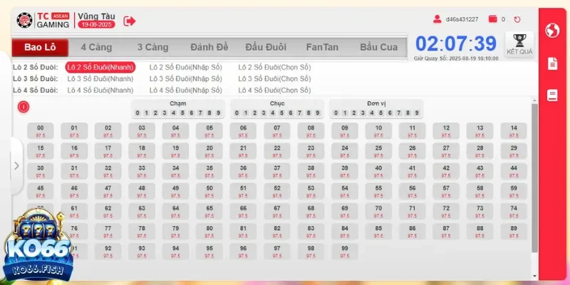 Giao diện chơi lô đề đầu đuôi